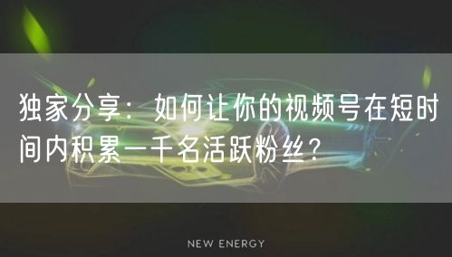 独家分享:如何让你的视频号在短时间内积累一千名活跃粉丝?